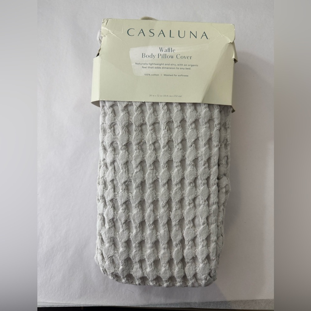 Casaluna Light Gray Waffle Body Pillow‎ Cover New 20 x 52 100% Cotton